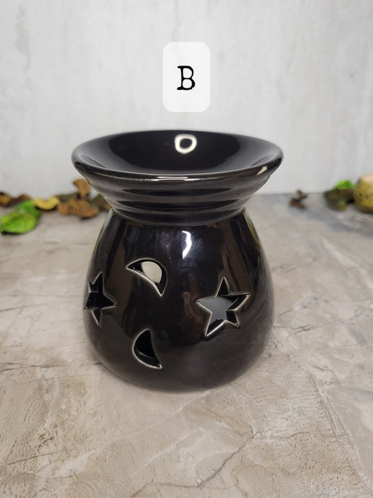 Moon and Stars oil burner, Wax Warmer, Metaphysical décor, handmade ceramic