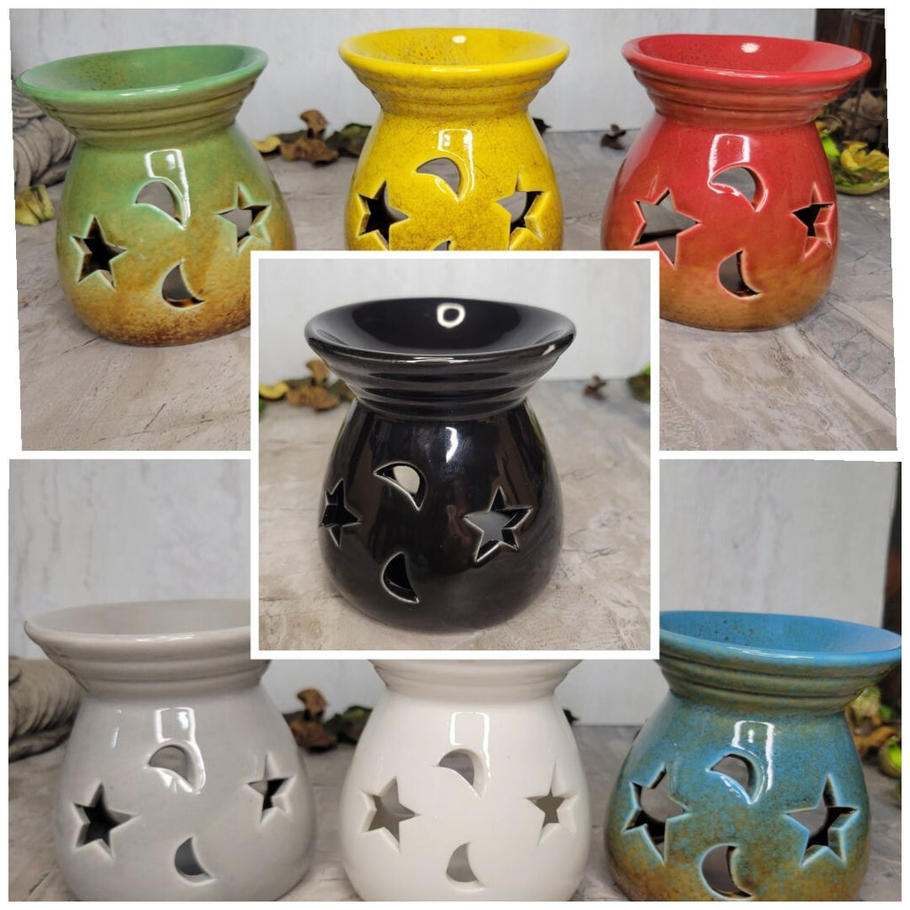 Moon and Stars oil burner, Wax Warmer, Metaphysical décor, handmade ceramic