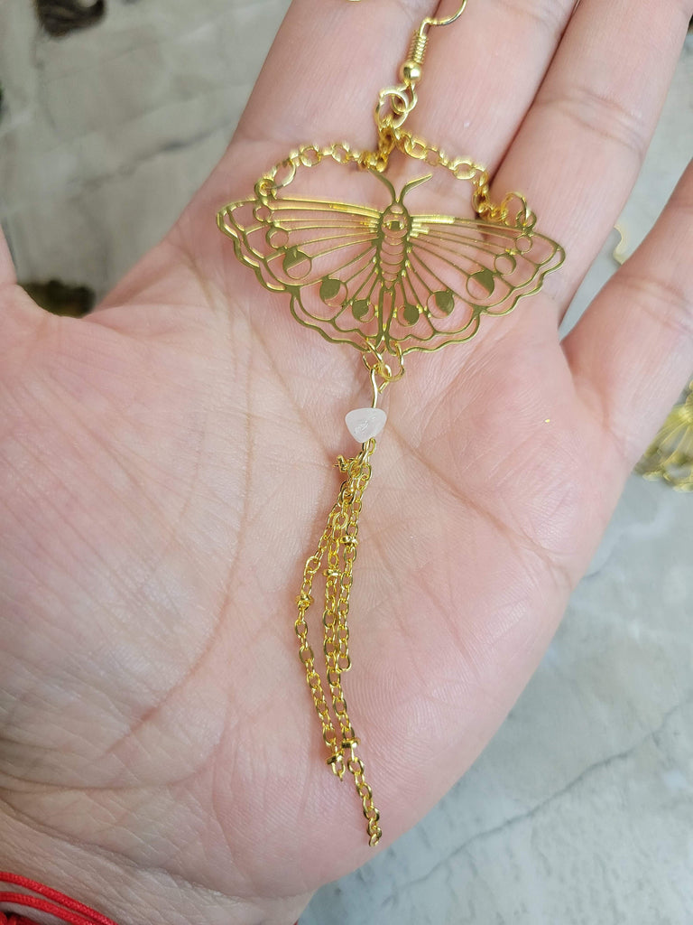 Moth with Clear Acrylic Beaded Dangle Earrings Sun & Moon Dangle Earrings for Women Butterfly Amethyst Earrings Magical Earrings