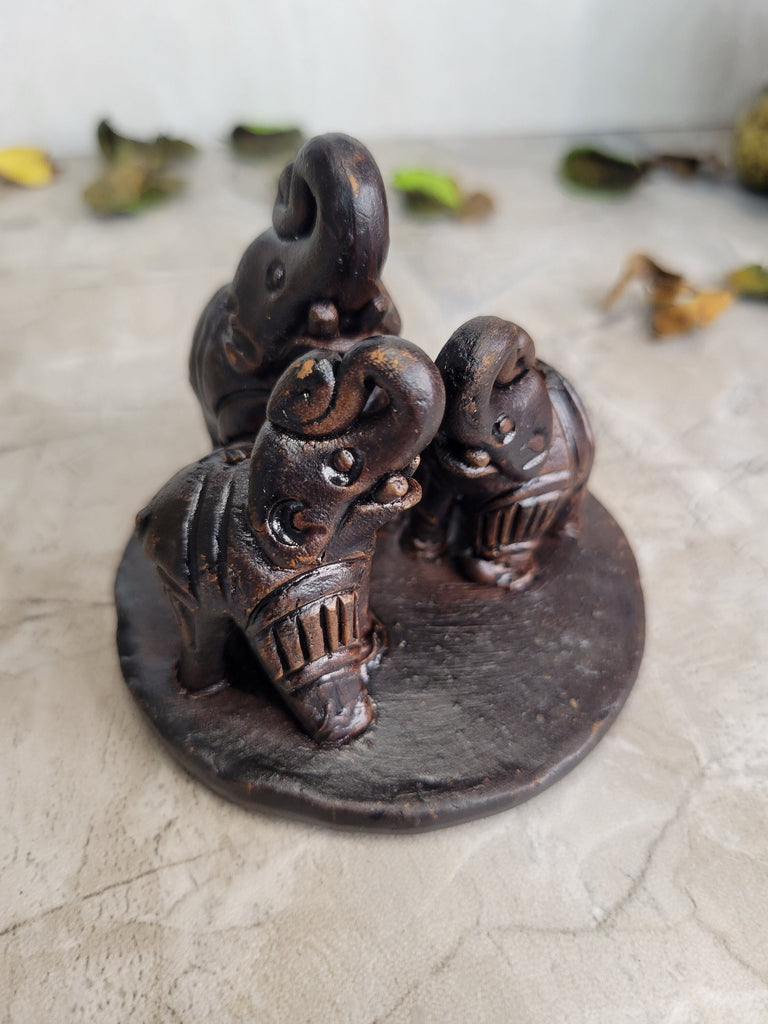 Elephants Ceramic Incense Holder Small Clay Incense Holder Triple Elephant, Three Elephants Holder