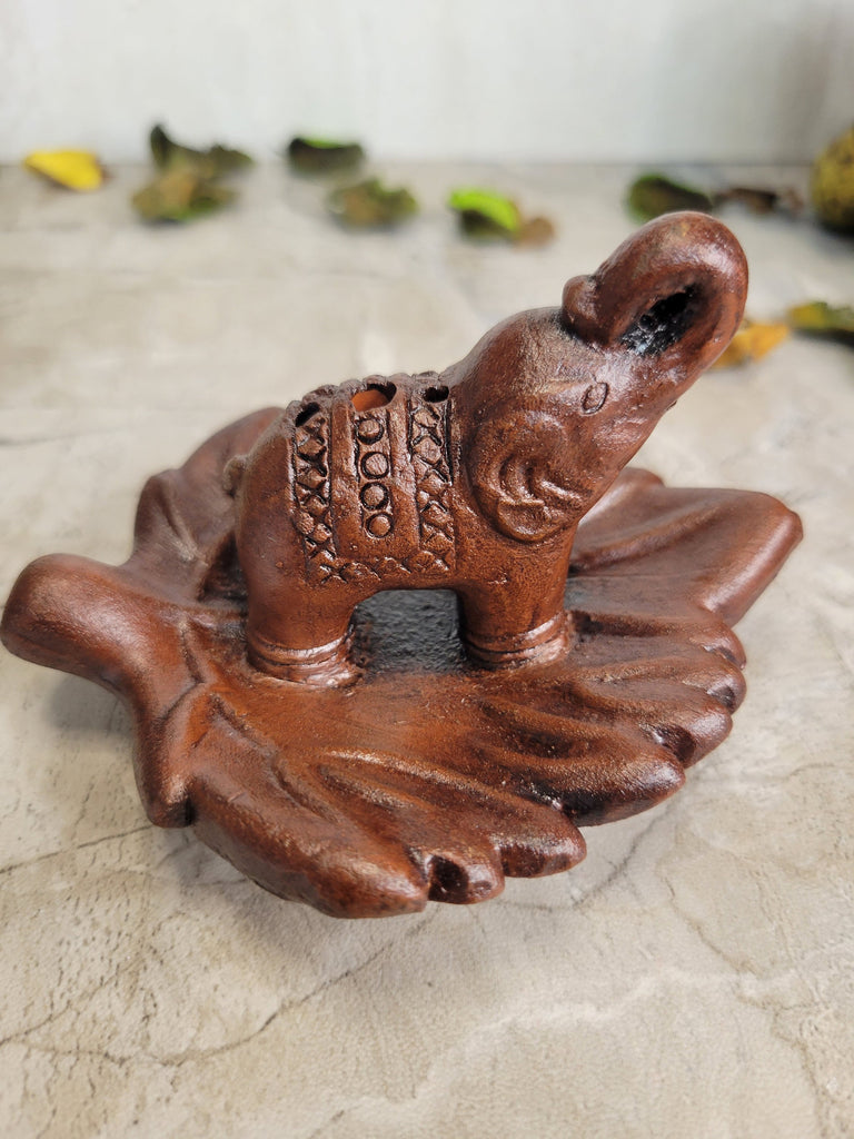 Leaf Elephant Ceramic Incense Holder Small Clay Incense Holder Leaf Elephant, Small Elephant Holder