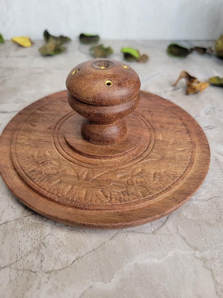 Engraved wood Stick Incense Burner, Round Burner, Handcrafted Wood Holder Incense, Home Decor