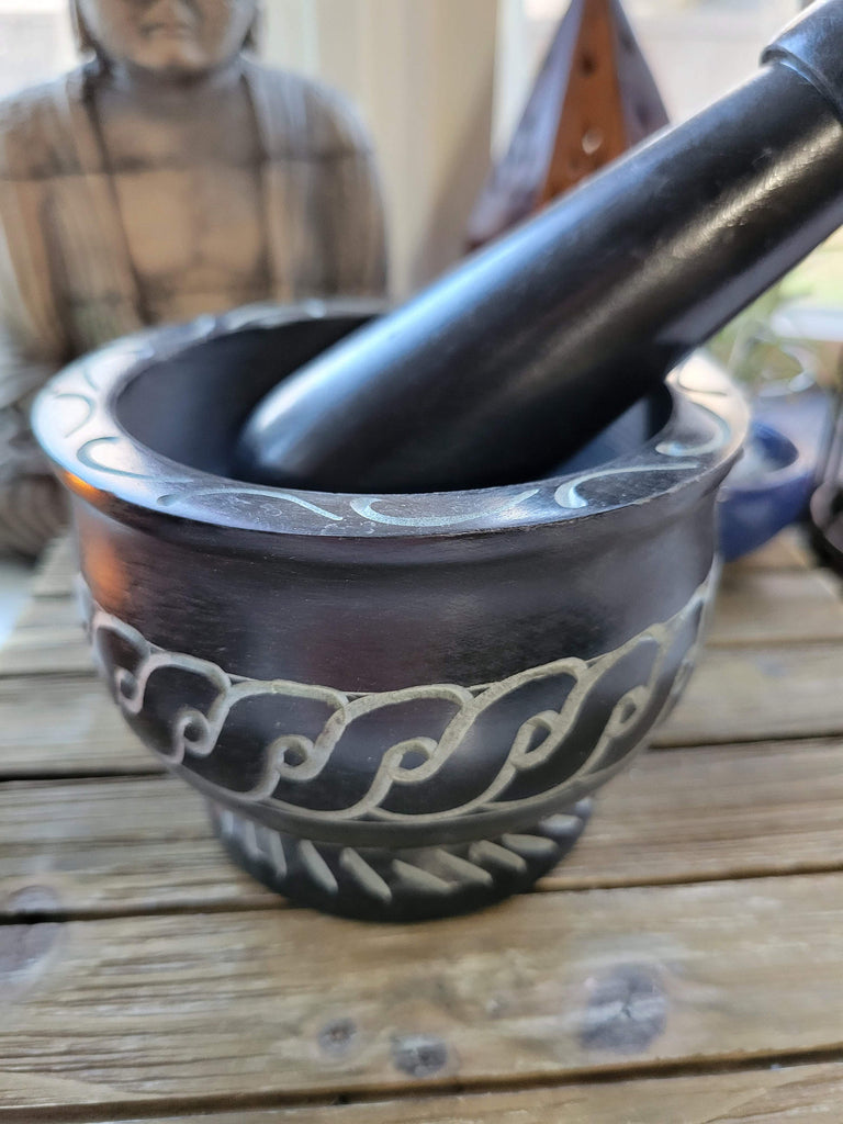 Black Mortar and Pestle, Soapstone Herb Grinder Handmade Mortar