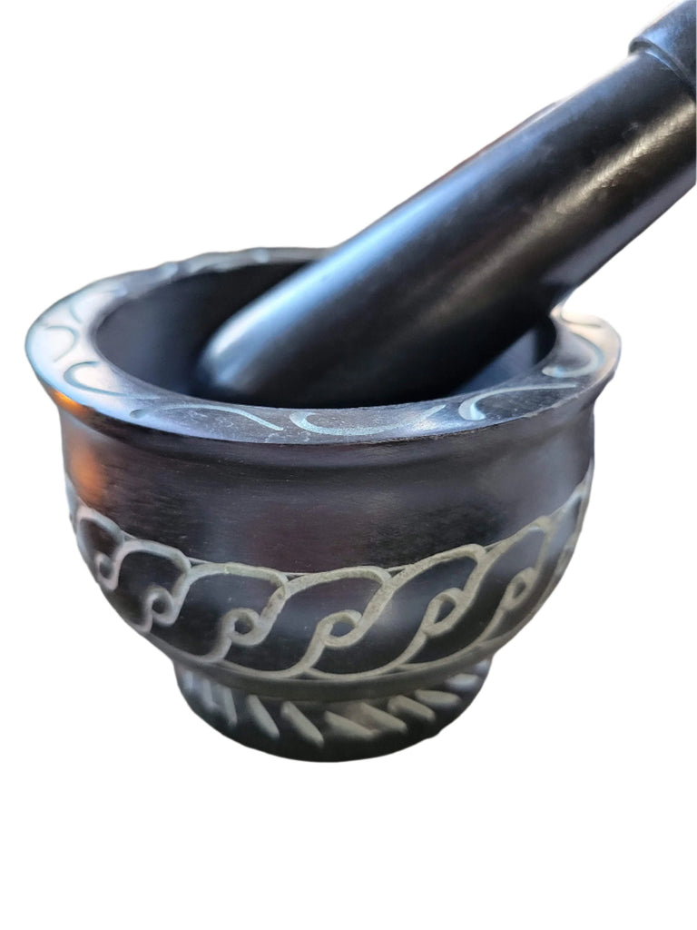 Black Mortar and Pestle, Soapstone Herb Grinder Handmade Mortar