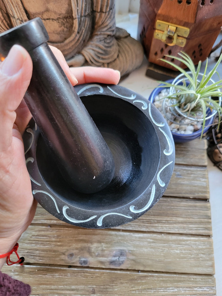 Black Mortar and Pestle, Soapstone Herb Grinder Handmade Mortar