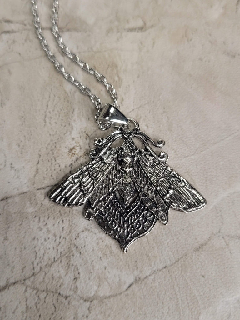 Moth Pendant Necklace, Gothic Jewelry, Antique Silver, Nature Lover Necklace