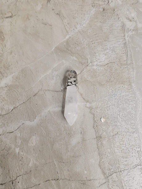 Clear Quartz single Point Pencil Pendant with Cord ,Clear Quartz Gemstone Protection Jewelry, Reiki Necklace