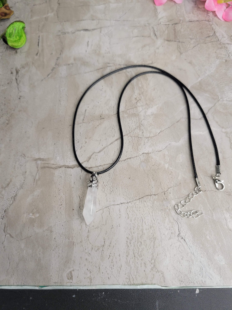 Clear Quartz single Point Pencil Pendant with Cord ,Clear Quartz Gemstone Protection Jewelry, Reiki Necklace