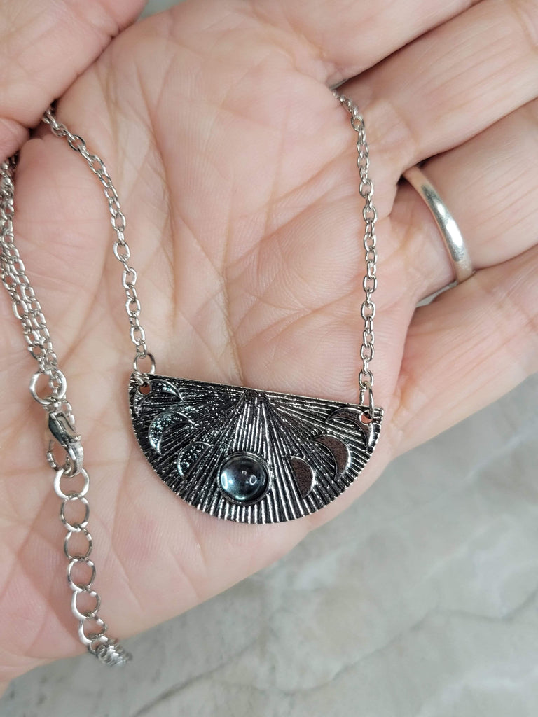Phases of the Moon Necklace , Antique Silver, Witch Necklace