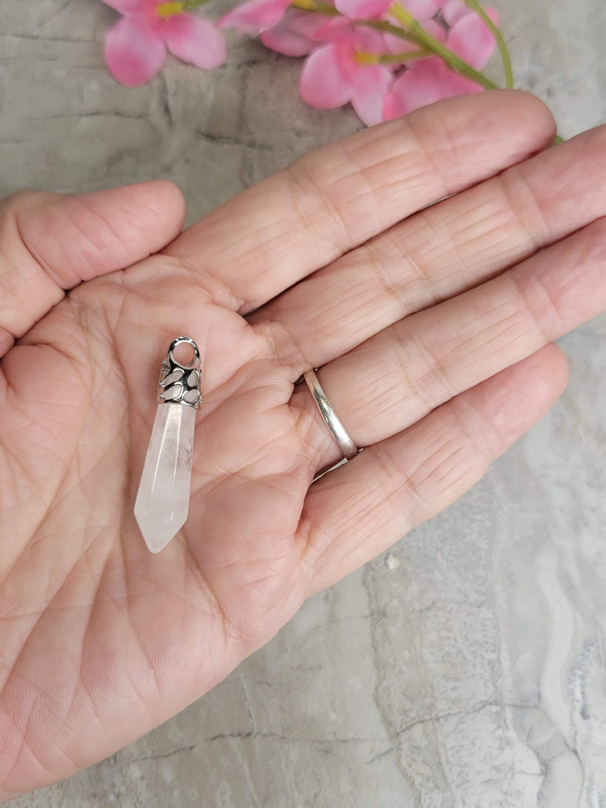 Clear Quartz single Point Pencil Pendant with Cord ,Clear Quartz Gemstone Protection Jewelry, Reiki Necklace