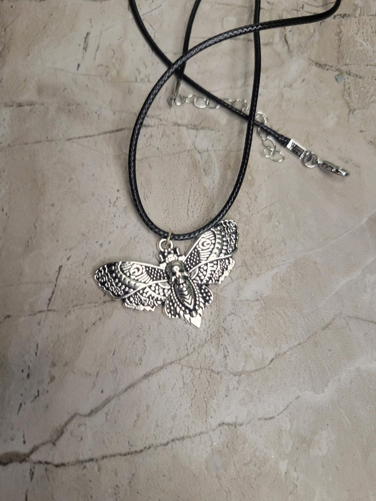 Skull Moth Pendant Necklace, Gothic Jewelry, Antique Silver, Nature Lover Necklace