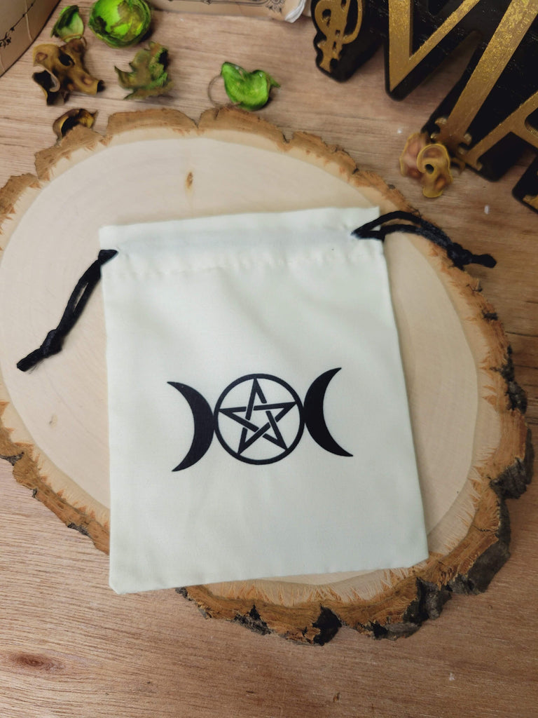 Cotton Pouch, Flower Of Life Pouch,Divine Goddess, Pentacle, Triple MOON Pentacle, Triquetra