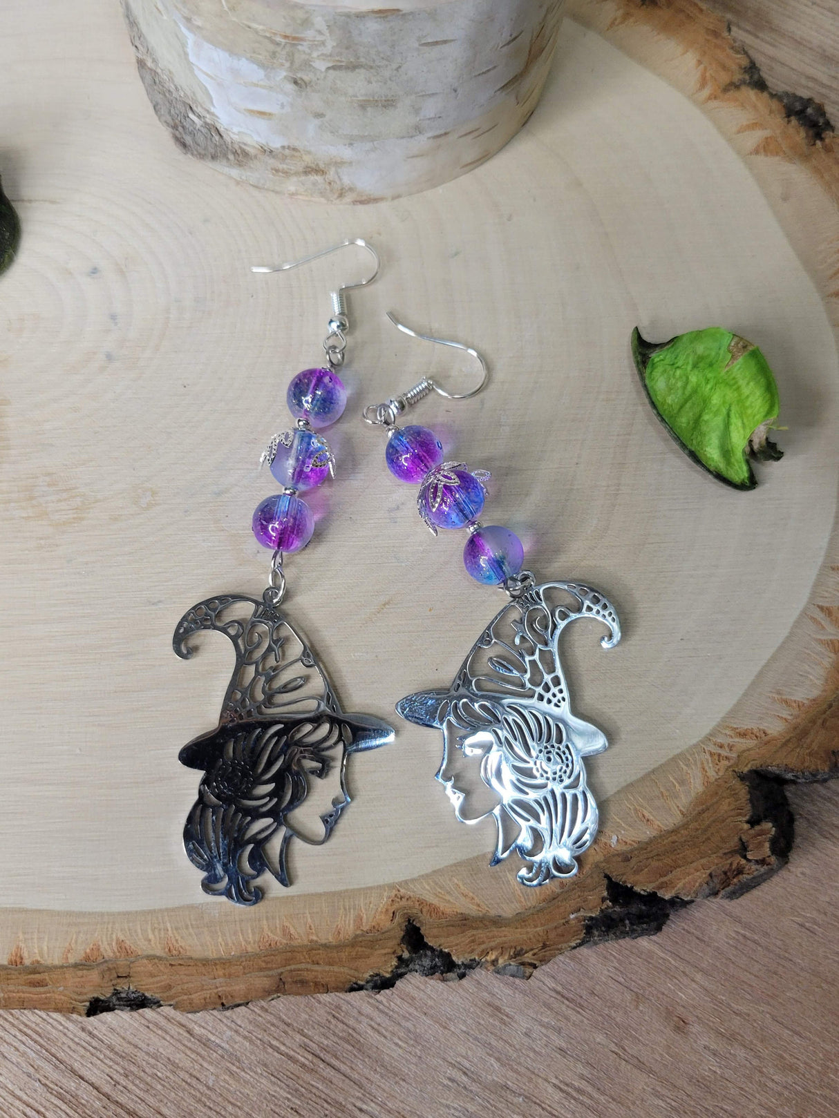 Purple Magick Witchy Earrings, Witching Gift for Halloween Witchy Woman Earrings Purple Beads Jewelry