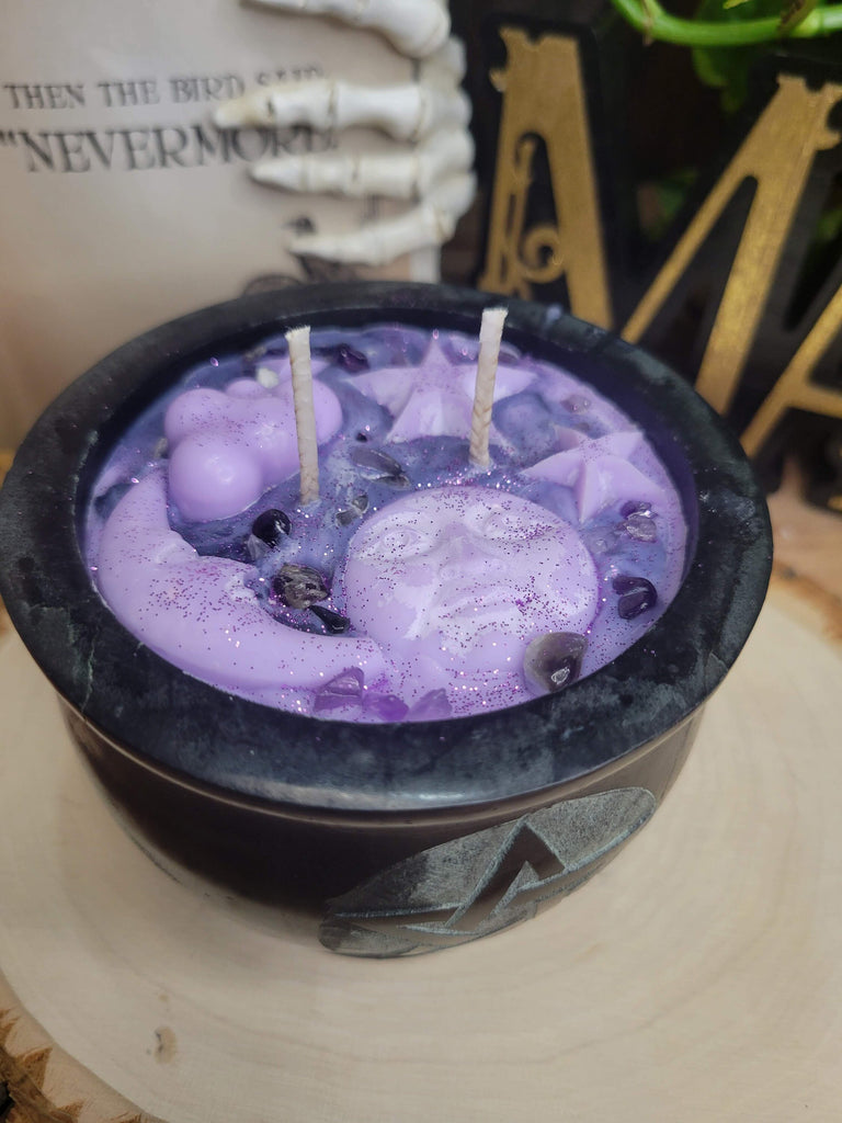 Soapstone Pentagram Celestial Candle, Celestial Purple Decor Witchy Candle, Soy Candle