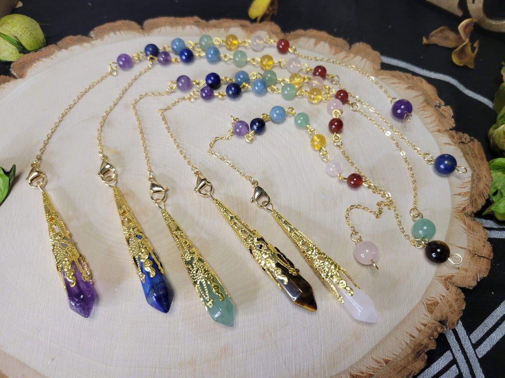 Gold Crystal Pendulum Chakra jewelry, Gemstone Dowsing Pendulum Natural Gemstone Crystal Chips