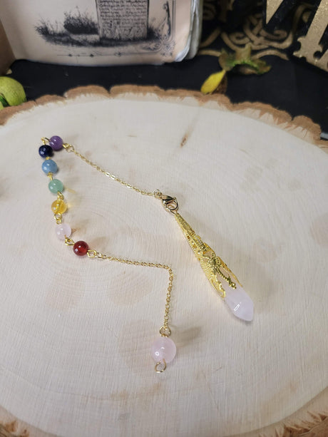 Gold Crystal Pendulum Chakra jewelry, Gemstone Dowsing Pendulum Natural Gemstone Crystal Chips