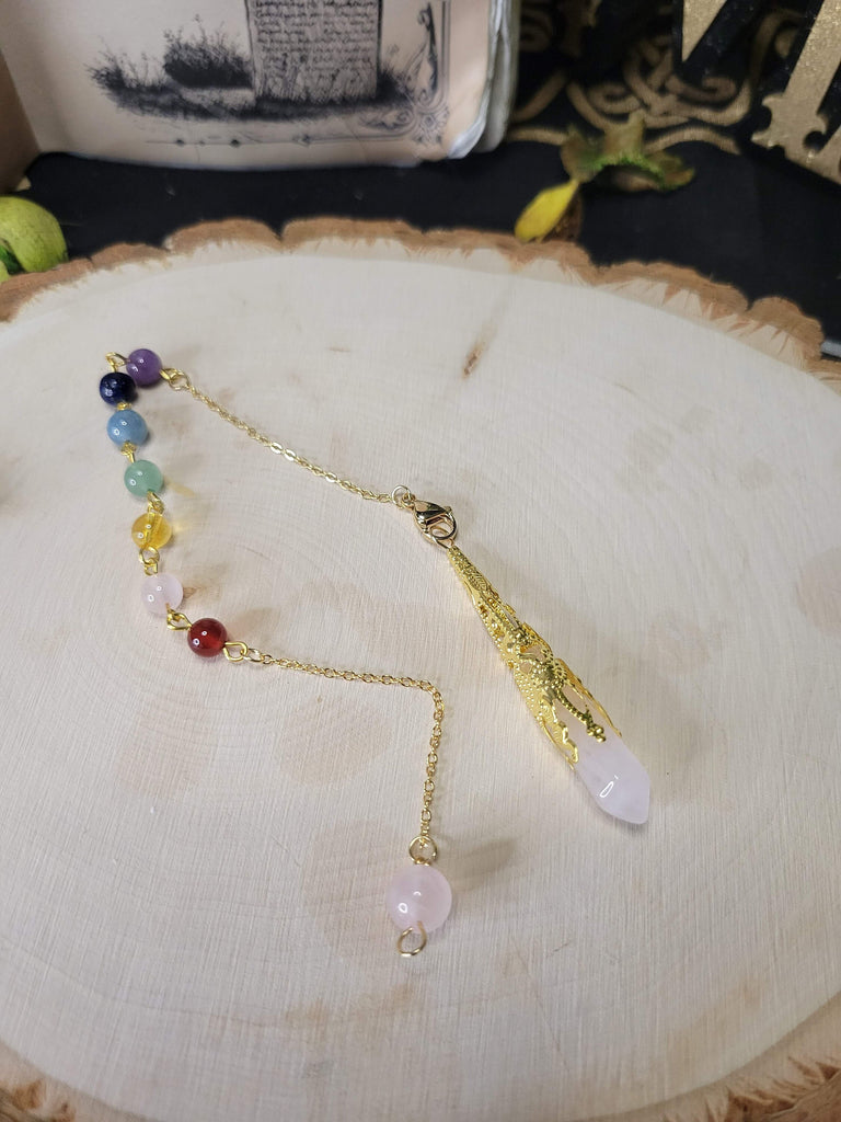 Gold Crystal Pendulum Chakra jewelry, Gemstone Dowsing Pendulum Natural Gemstone Crystal Chips