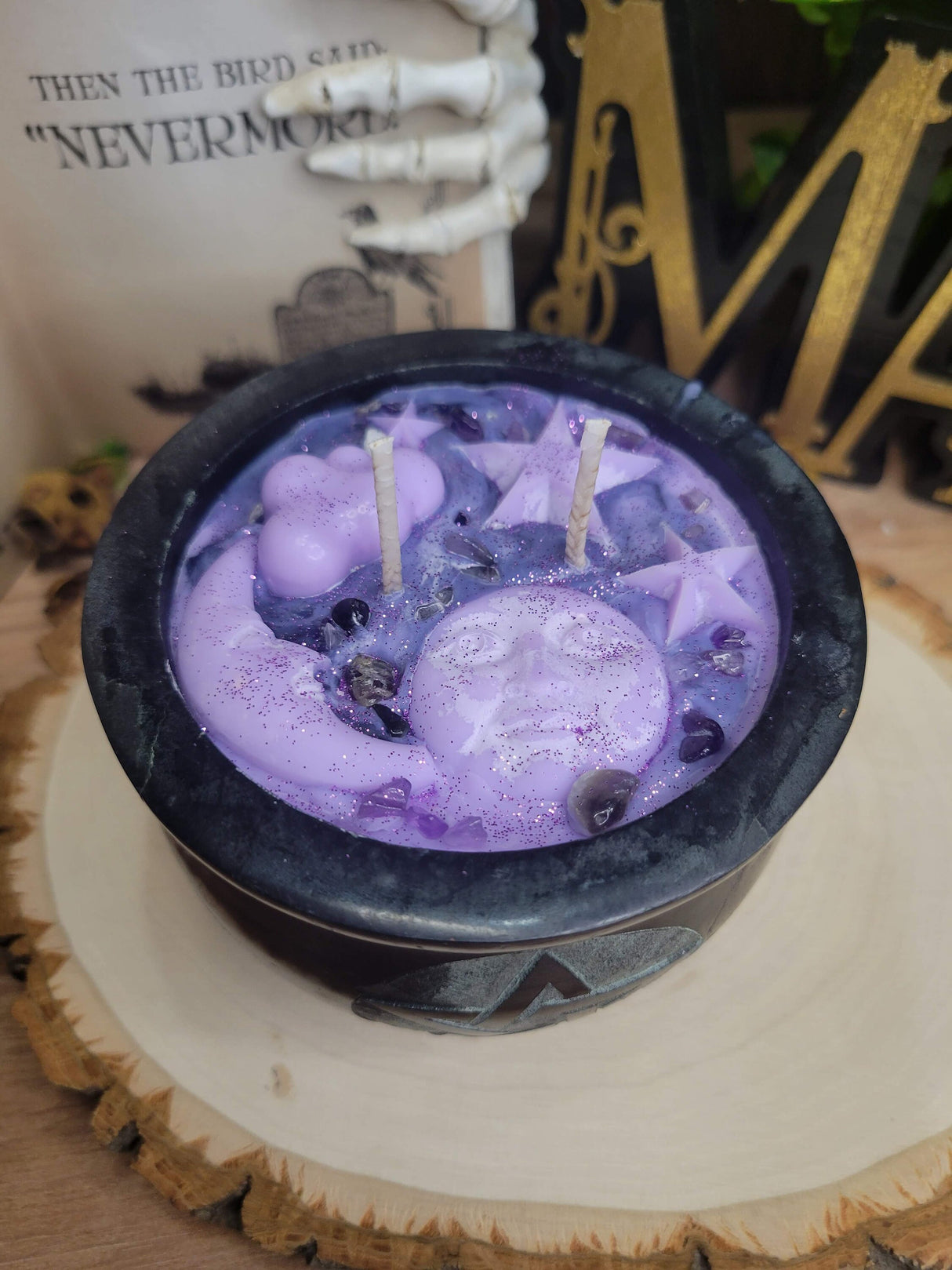 Soapstone Pentagram Celestial Candle, Celestial Purple Decor Witchy Candle, Soy Candle