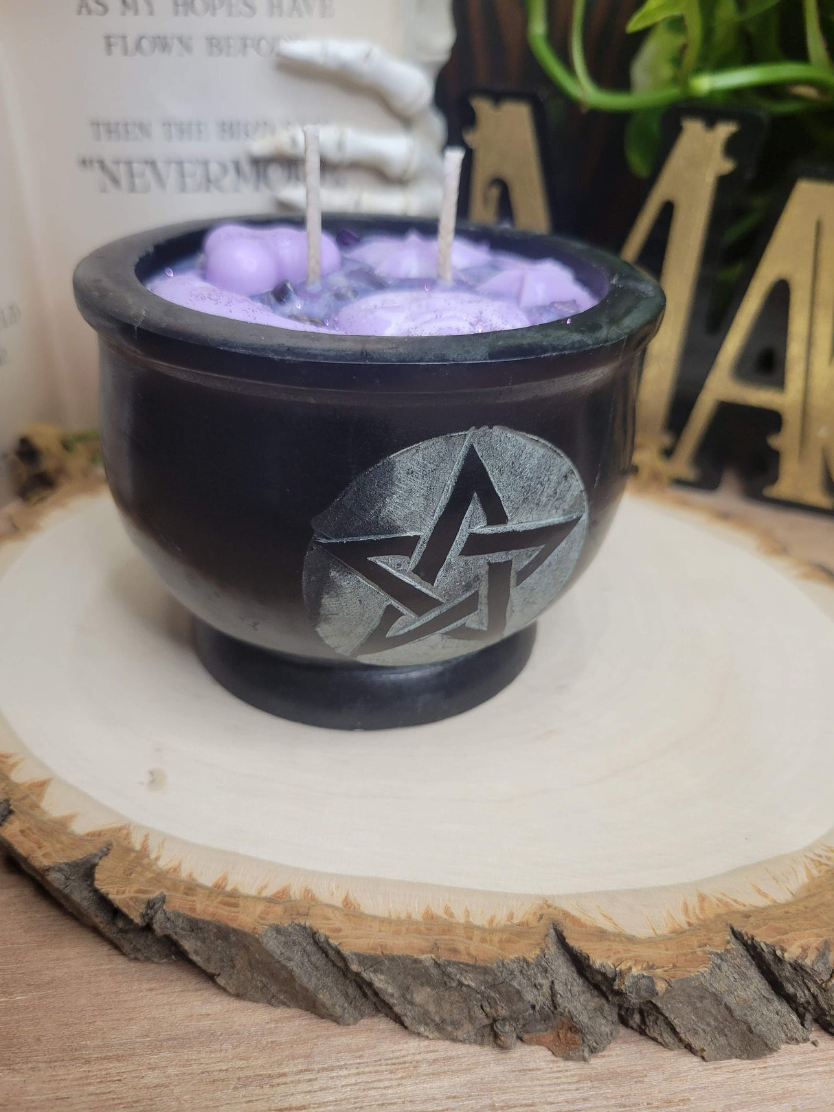 Soapstone Pentagram Celestial Candle, Celestial Purple Decor Witchy Candle, Soy Candle