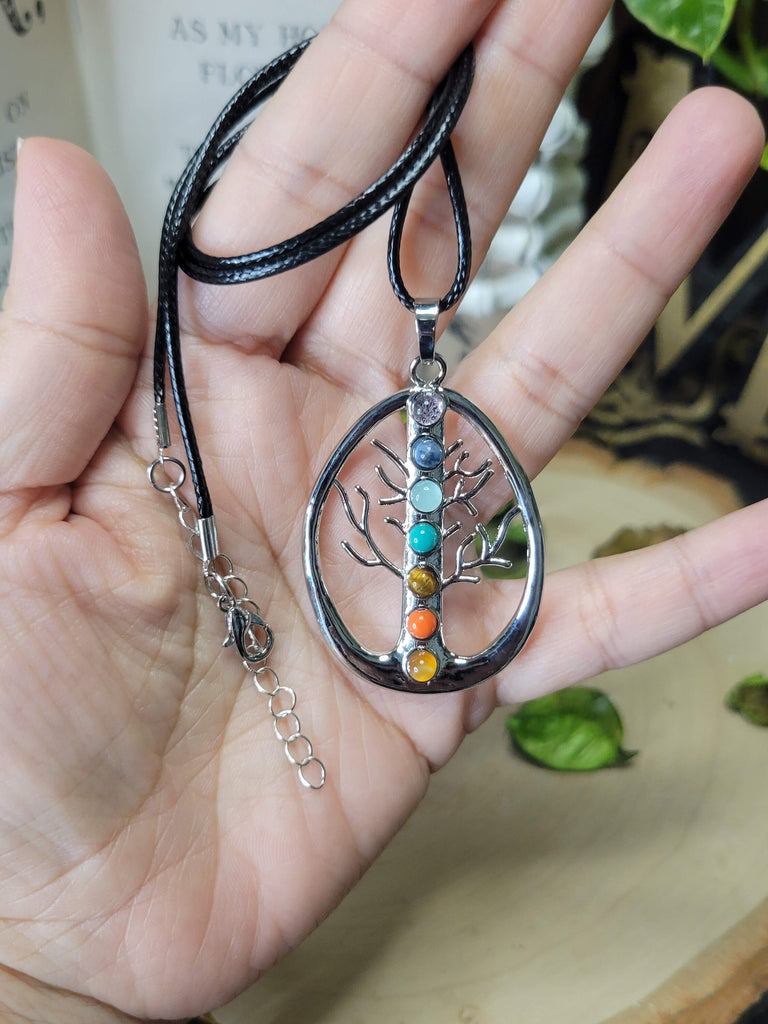 Seven Chakra Stone Drop with Tree Chakras Necklace, Seven Chakras Pendant