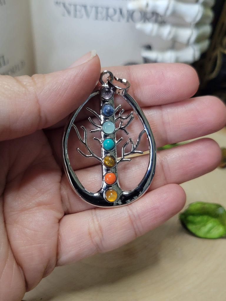 Seven Chakra Stone Drop with Tree Chakras Necklace, Seven Chakras Pendant