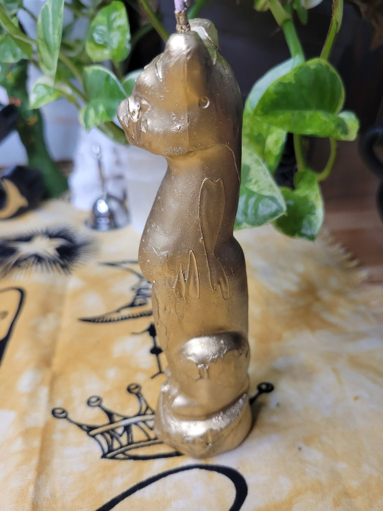 Gold Decorative Ritual Cat Shaped Candle Cat Candle, Offering Candle, Spell Candle