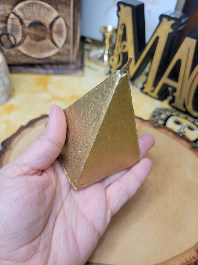 Gold Pyramid Candle, Abundance Candle Spell, Pyramid Decoration Candle, Gift for Her