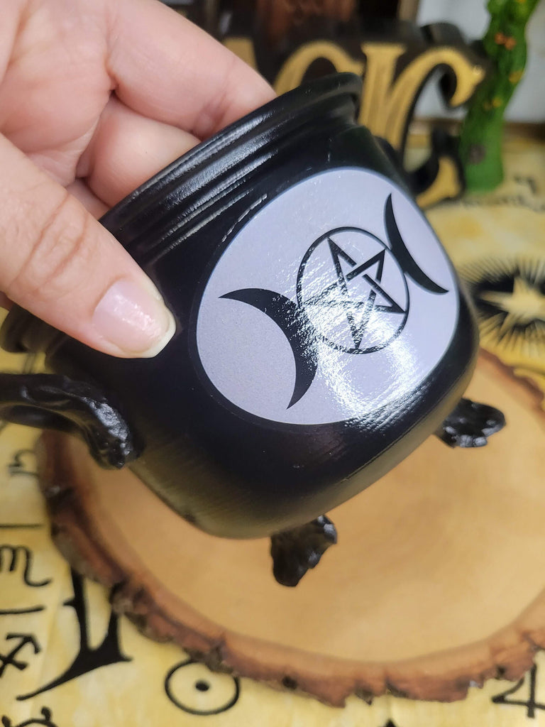 Triple Moon Pentagram Cauldron Burner Black Metal Cauldron Altar Burner