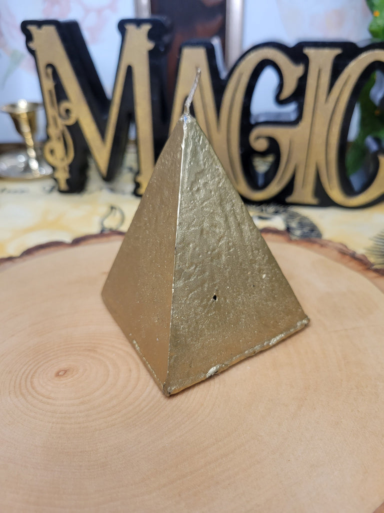 Gold Pyramid Candle, Abundance Candle Spell, Pyramid Decoration Candle, Gift for Her