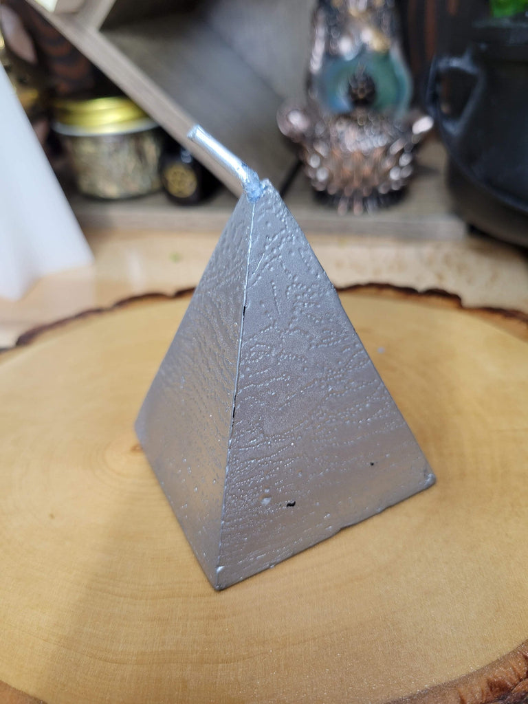 Silver Pyramid Candle, Abundance Candle Spell, Pyramid Decoration Candle, Gift for Her