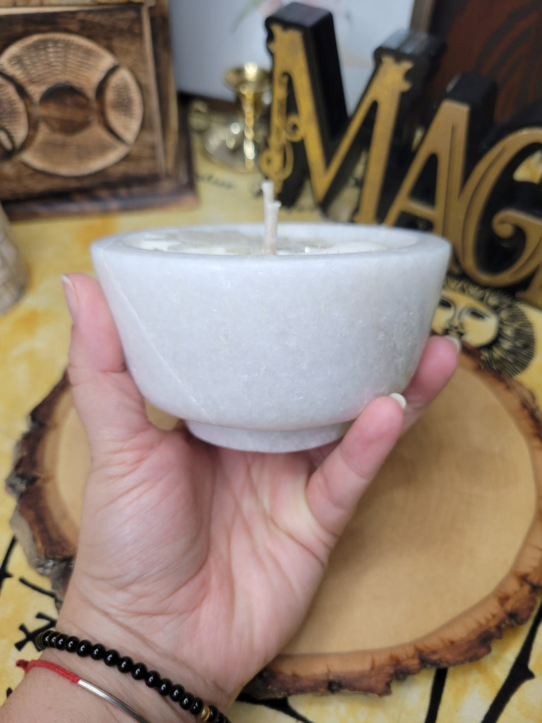 Manifestation Celestial Candle on Marble Stone Bowl, Celestial White Decor Witchy Candle, Soy Candle