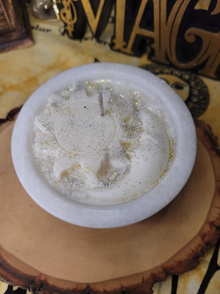 Manifestation Celestial Candle on Marble Stone Bowl, Celestial White Decor Witchy Candle, Soy Candle
