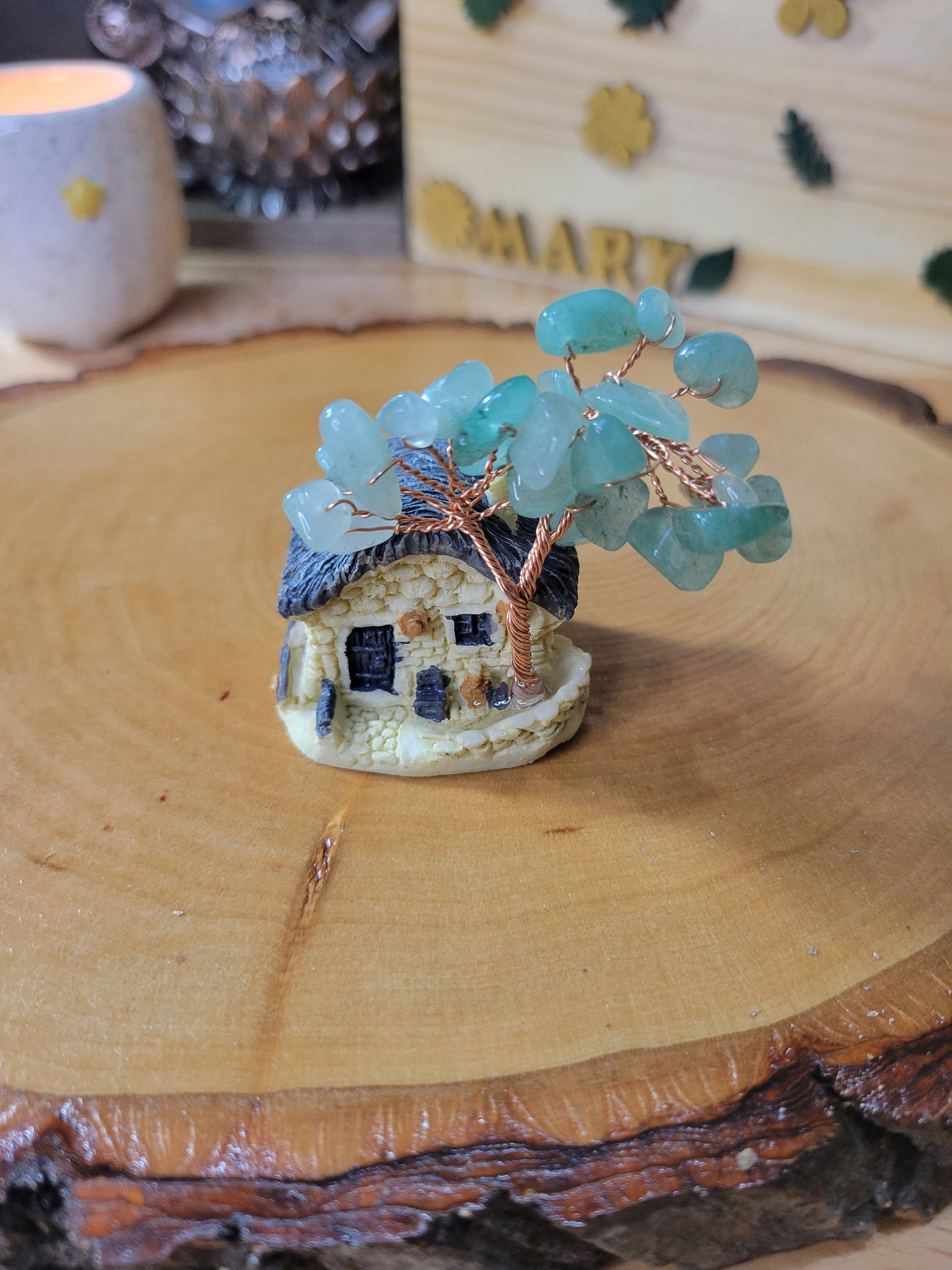 Mini House Crystal Trees Natural Mixed Stone Model Ornament, for Desk Home Decoration