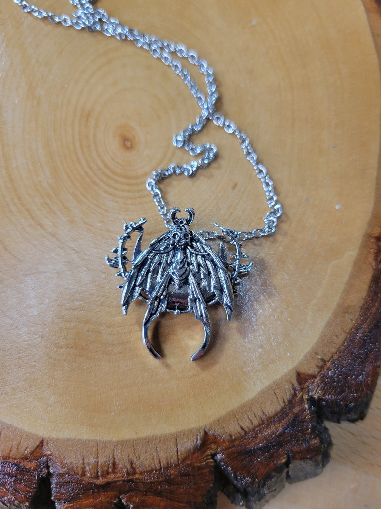 Skull Moth Pendant Necklace, Gothic Jewelry, Antique Silver, Nature Lover Necklace