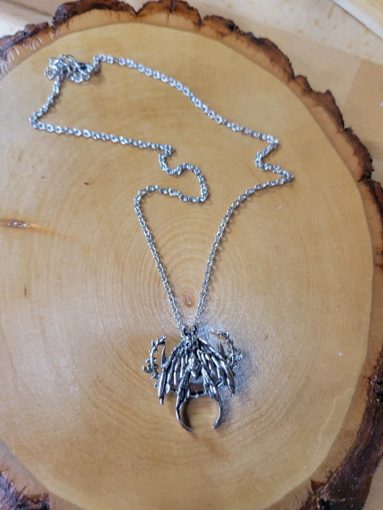 Skull Moth Pendant Necklace, Gothic Jewelry, Antique Silver, Nature Lover Necklace