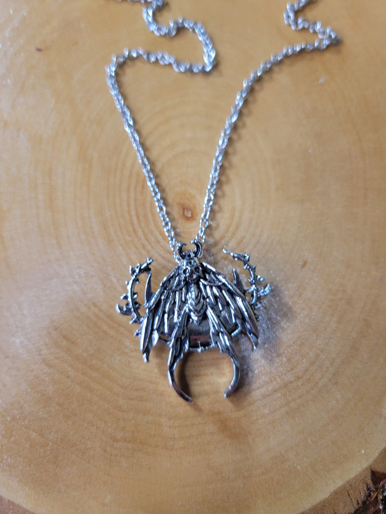 Skull Moth Pendant Necklace, Gothic Jewelry, Antique Silver, Nature Lover Necklace