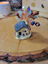 Mini House Crystal Trees Natural Mixed Stone Model Ornament, for Desk Home Decoration