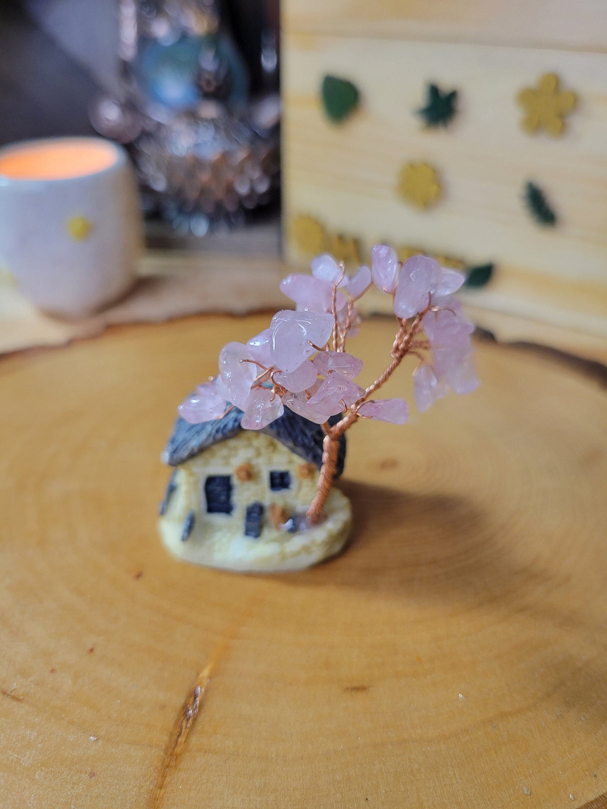 Mini House Crystal Trees Natural Mixed Stone Model Ornament, for Desk Home Decoration