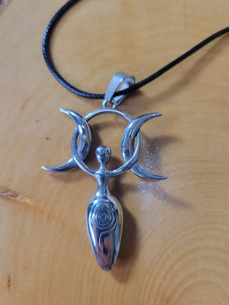 Triple Moon Goddess Big Pendant Necklace, Goddess Necklace, Moon Goddess