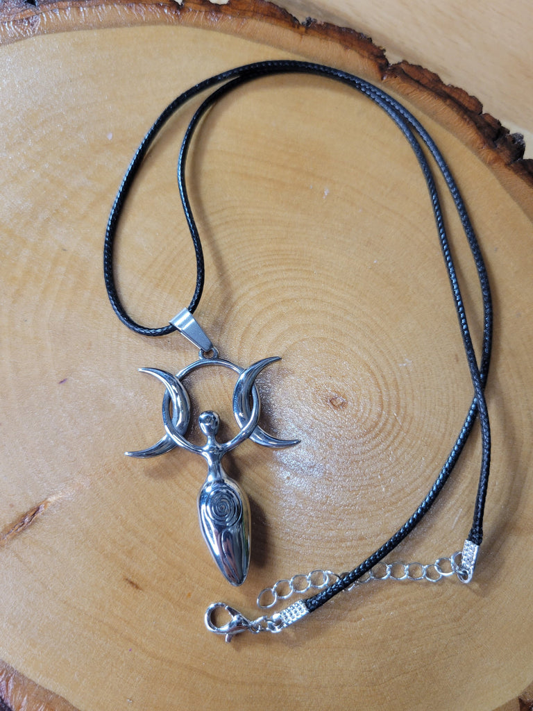 Triple Moon Goddess Big Pendant Necklace, Goddess Necklace, Moon Goddess