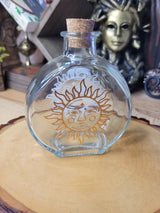 Moon and Sun Glass Bottle, Witchy Moon Jar with Cork, Glass Moon Decorated, Sun Spell Bottle