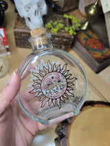 Moon and Sun Glass Bottle, Witchy Moon Jar with Cork, Glass Moon Decorated, Sun Spell Bottle