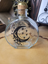 Moon and Sun Glass Bottle, Witchy Moon Jar with Cork, Glass Moon Decorated, Sun Spell Bottle