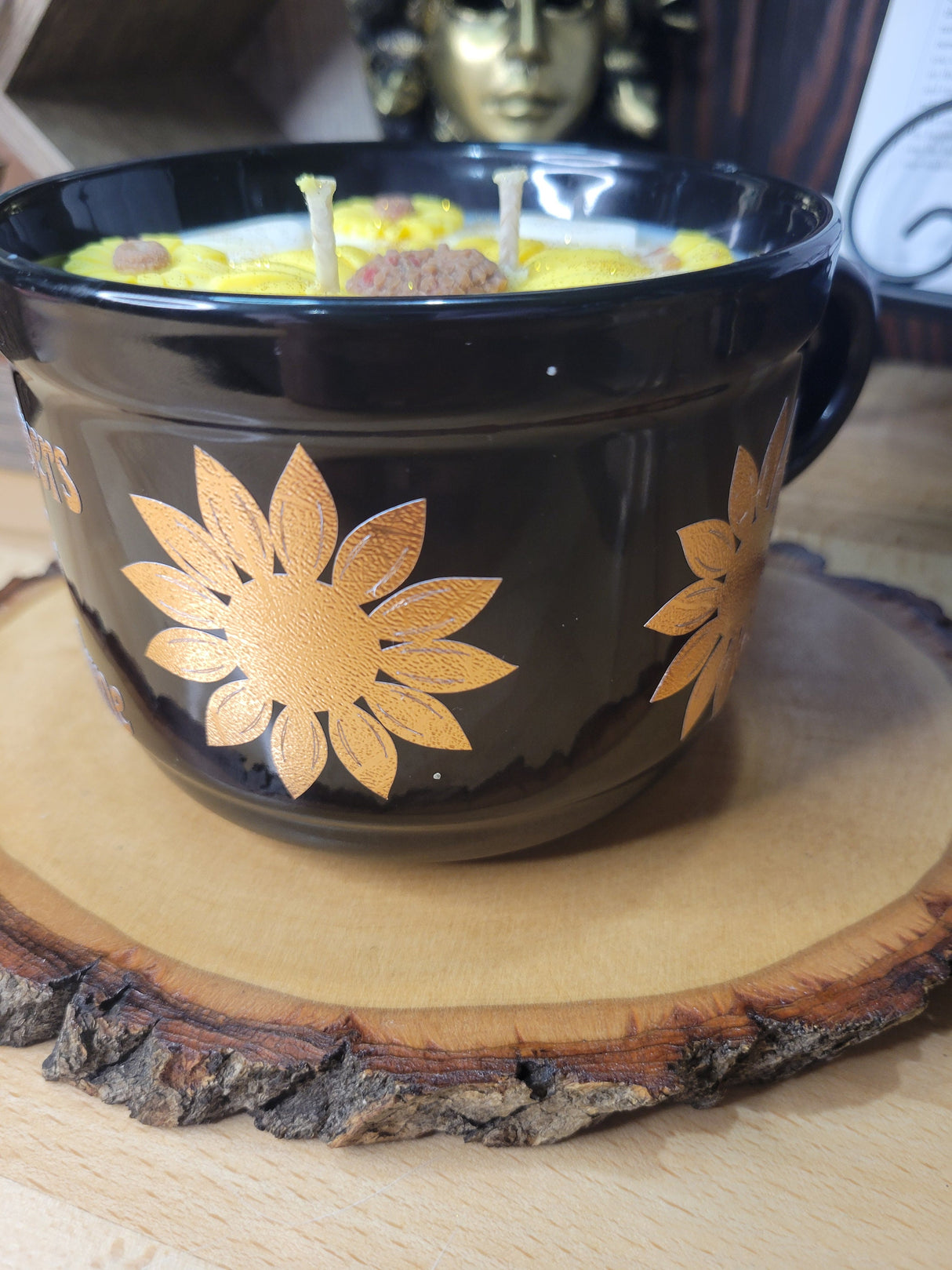 Sunflower Candle, Big Mug Handmade Ceramic Candles Soy Candles, Sunflowers Decor Flowers Candle