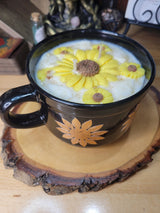 Sunflower Candle, Big Mug Handmade Ceramic Candles Soy Candles, Sunflowers Decor Flowers Candle