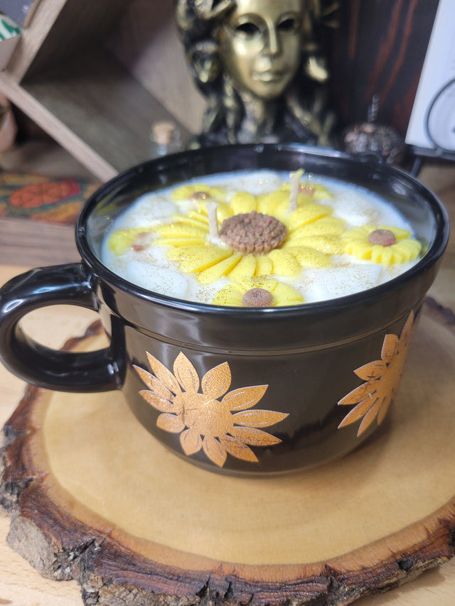 Sunflower Candle, Big Mug Handmade Ceramic Candles Soy Candles, Sunflowers Decor Flowers Candle