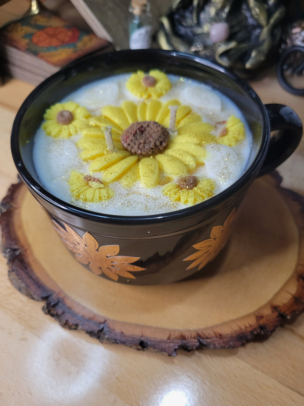 Sunflower Candle, Big Mug Handmade Ceramic Candles Soy Candles, Sunflowers Decor Flowers Candle