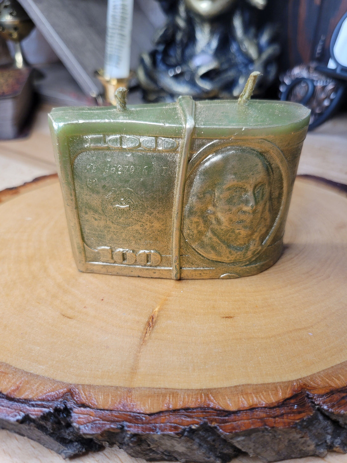 Money Candle, Handmade Candle Manifest Abundance Candle, Witchy candle, Green Money Candle