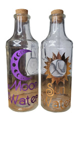 Big Moon and Sun Glass Bottle, Witchy Moon Jar with Cork, Glass Moon Decorated, Sun Spell Bottle