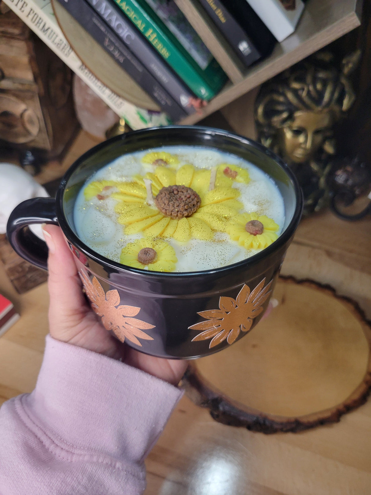 Sunflower Candle, Big Mug Handmade Ceramic Candles Soy Candles, Sunflowers Decor Flowers Candle